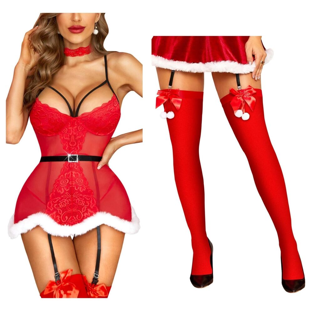 9558 Christmas Costume & Christmas Thigh High Stockings